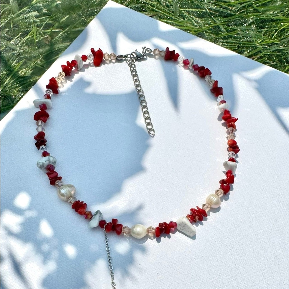 Fresh water pearl & precious stone Necklace